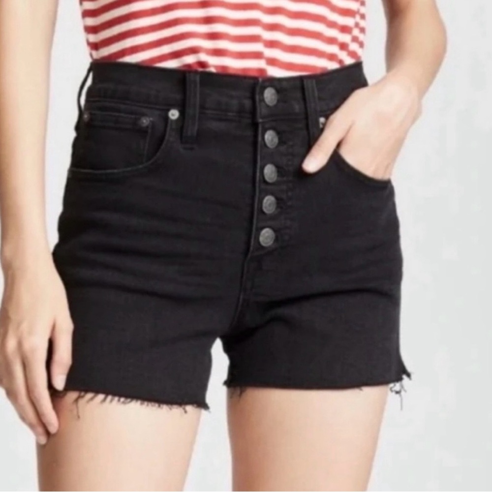 Madewell Women’s Hi-Rise Denim Shorts Button Fly In Black Sz.27 Boho Goth Summer - Picture 2 of 9